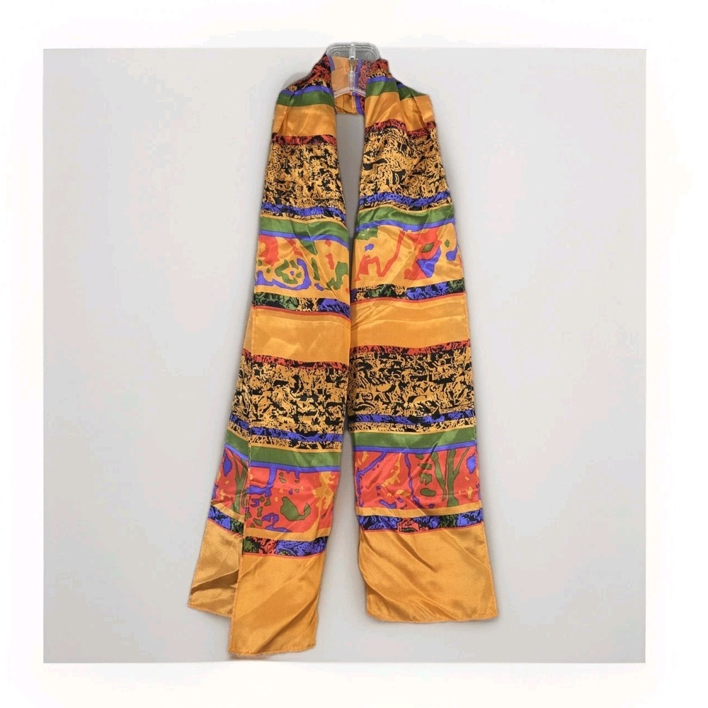 50" Rectangle The Specialty House Japan Silk Scarf Gold Red‎ Green Tribal